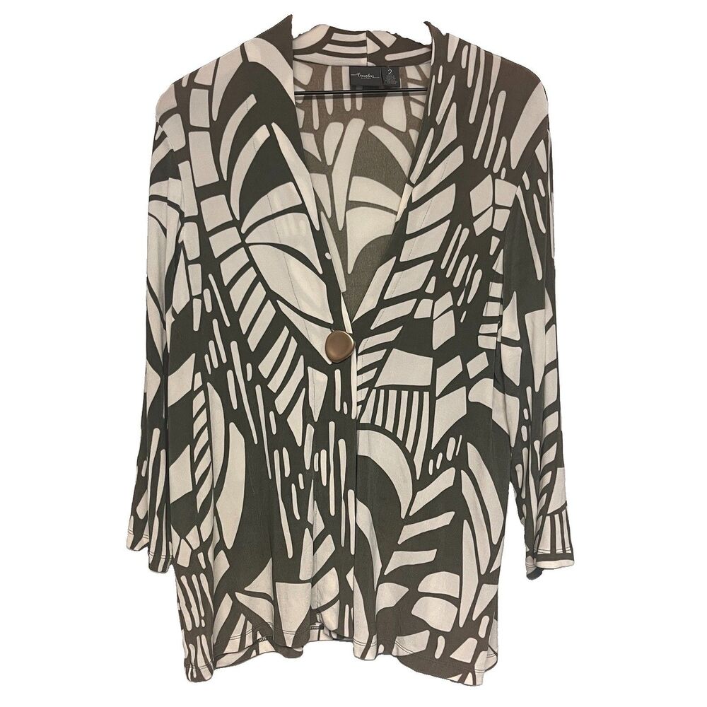 Chicos Travelers Womens Cardigan Size 2 (L) No Wrinkle Slinky Stretchy Green